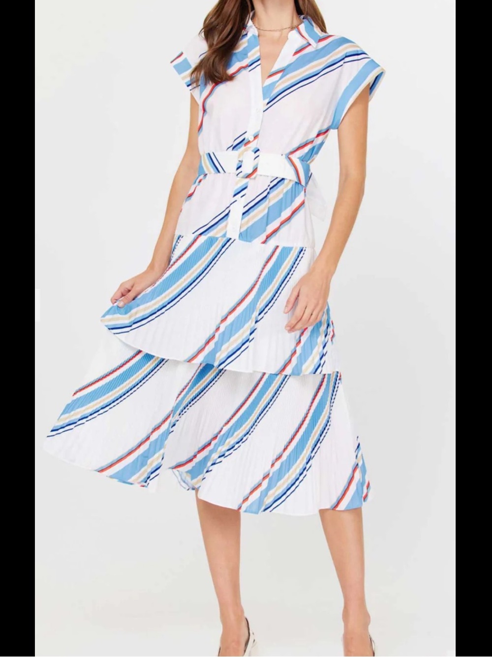 Current Air Blue and White Striped Button-Front Dress